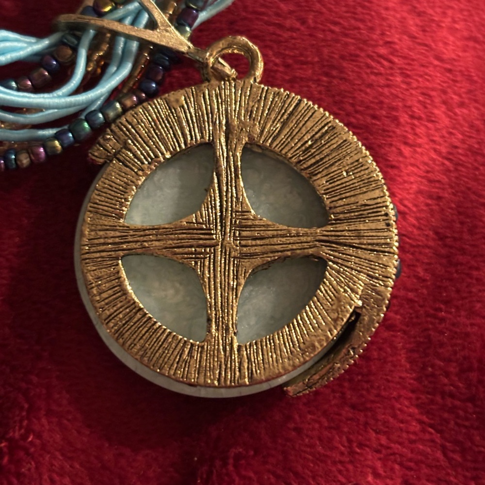 Braided Blue and Gold Necklace with Pendant - Picture 2 of 2